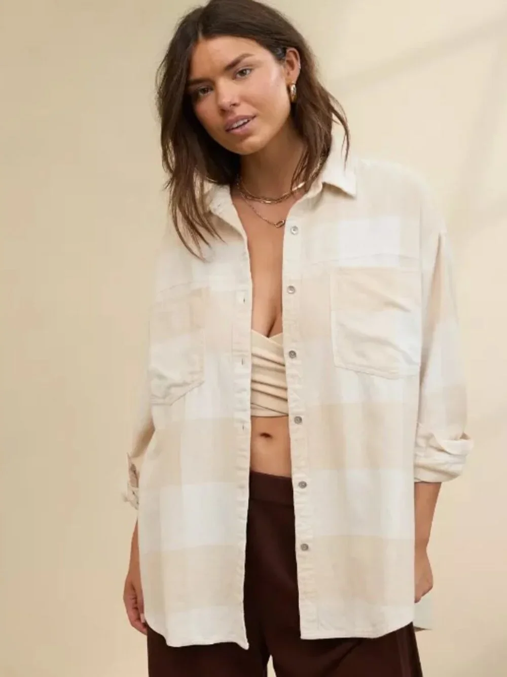 NWT AERIE Anytime Fave Flannel Button Down Shirt Size Large - Picture 5 of 5